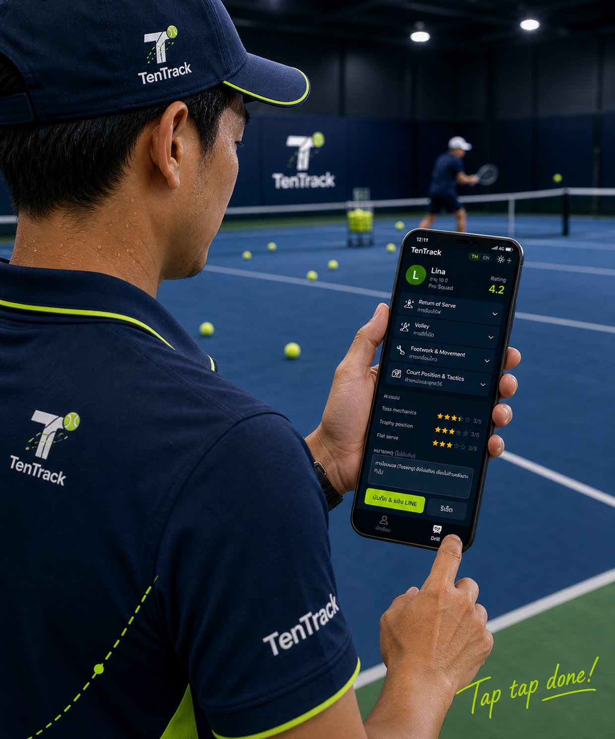 TenTrack Coach Bank using TenTrack on court
